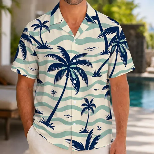 Midnight Navy Palm Trees And Seafoam Waves For Beach Vacations And Resort Travel Hawaiian Shirt