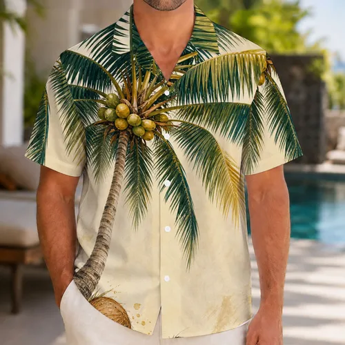 Coconut Palm And Split Coconuts For Tropical Beach Resort Vacation Getaway Style Hawaiian Shirt