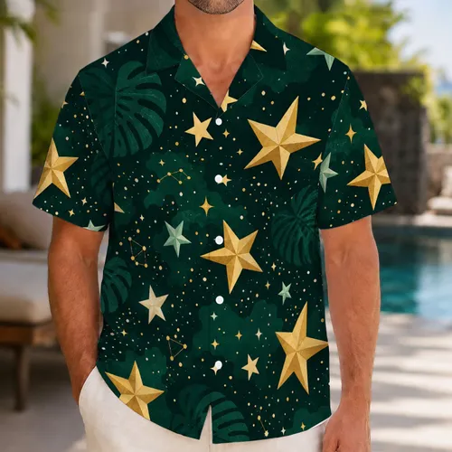 Emerald Gold Celestial Starry Night Resort Vacation Style for Men and Beach Trips Hawaiian Shirt