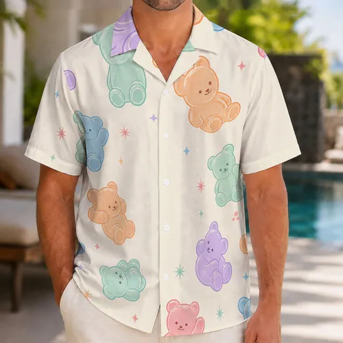 Pastel Teddy Bear Scatter for Retro Summer Parties, Beach Trips and Candy Lover Gifts Hawaiian Shirt