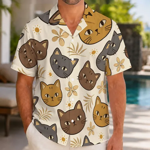 Vintage Cat Faces And Tropical Florals For Relaxed Beach Vacations And Cat Lovers Hawaiian Shirt