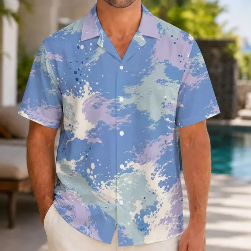 Dusty Periwinkle Coastal Paint Splashes For Relaxed Beach Vacation Resort Wear Men Hawaiian Shirt