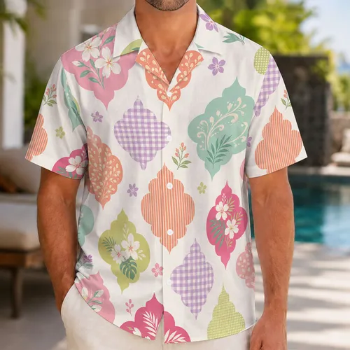 Retro Tropical Quatrefoil Florals For Resort Vacations, Beach Parties And Cruise Getaways Hawaiian Shirt