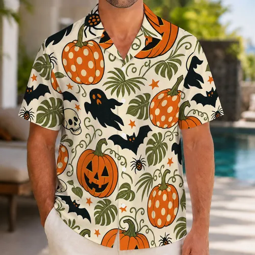 Retro Halloween Pumpkins And Ghosts For Spooky Parties And Aloha Style Lovers Everywhere Hawaiian Shirt