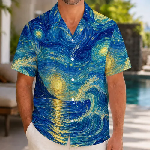 Starry Ocean Wave Night Sky Tropical Beach Vacation Resort Wear For Men And Women Hawaiian Shirt