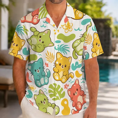 Kawaii Tropical Cat Motif for Beach Vacations, Resort Wear and Summer Travel Gifts Hawaiian Shirt