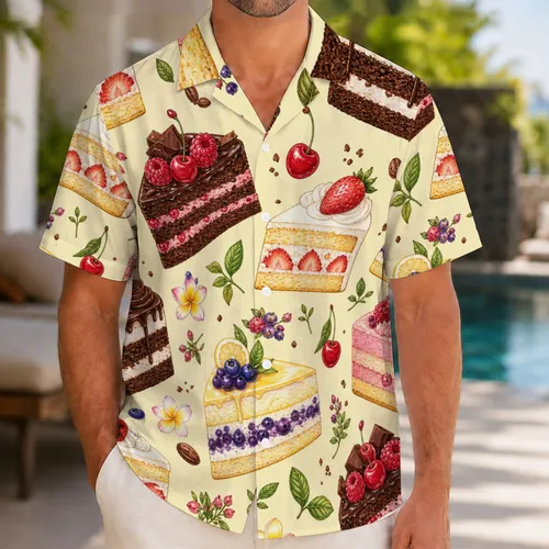 Colorful Assorted Cake Slices for Tropical Vacation Parties and Summer Bakery Lovers Hawaiian Shirt