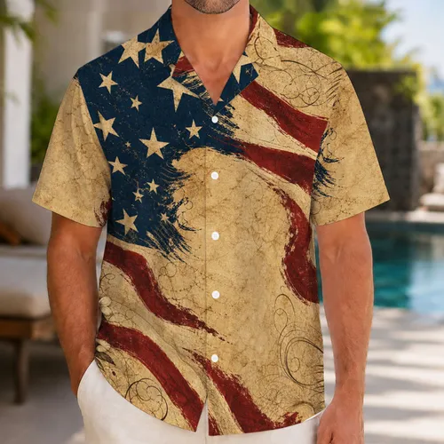 Distressed American Flag Collage For Summer Beach Parties And Coastal Travel Style Hawaiian Shirt