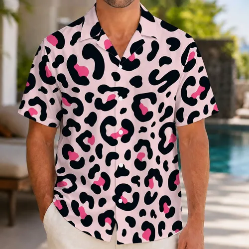 Blush Pink Leopard Spots For Tropical Resort Vacations, Beach Trips And Casual Men’s Wear Hawaiian Shirt