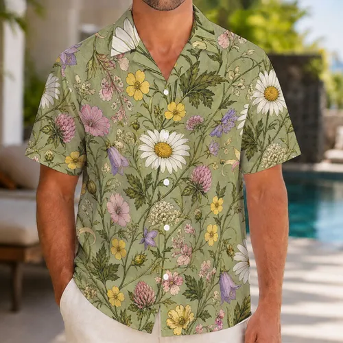 Vintage Wildflower Daisy Clover Botanical For Garden Parties And Resort Days For Men Hawaiian Shirt