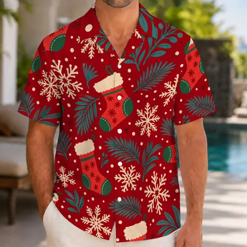 Christmas Stockings Snowflakes for Tropical Holiday Parties and Festive Beach Vacations Hawaiian Shirt