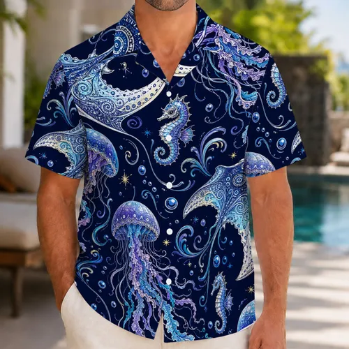 Manta Ray Jellyfish Ocean Motifs For Beach Vacations And Coastal Resort Travel Getaways Hawaiian Shirt