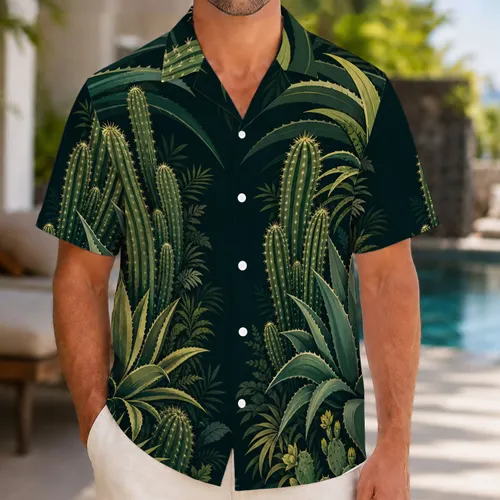 Nocturnal Desert Cactus And Agave Garden For Resort Parties And Tropical Getaways Hawaiian Shirt