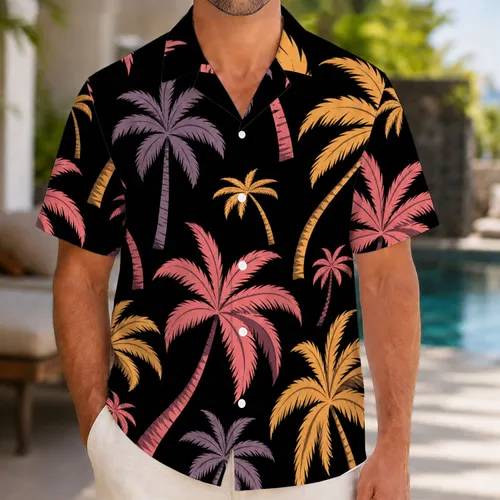 Retro Tropical Palm Silhouettes For Beach Vacations, Resort Trips And Island Night Style Hawaiian Shirt