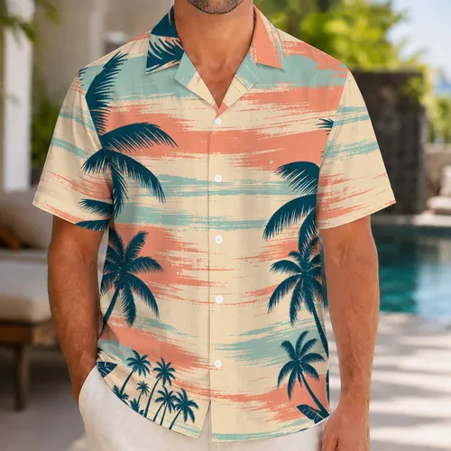 Retro Tropical Palm Sunset Stripes for Beach Vacation, Resort Travel and Coastal Style Hawaiian Shirt