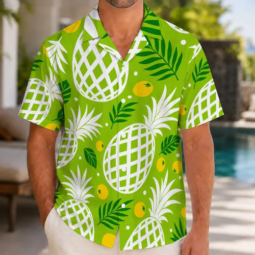 White Pineapple Lime Green Tropical Two Piece Wedding Banquet Party Attire For Men Hawaiian Shirt