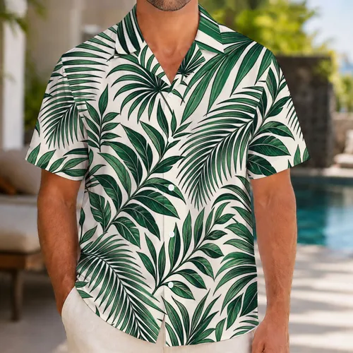 Emerald Tropical Palm Leaf Resort Formal Banquet Wedding Party Attire for Plus Size Men Hawaiian Shirt