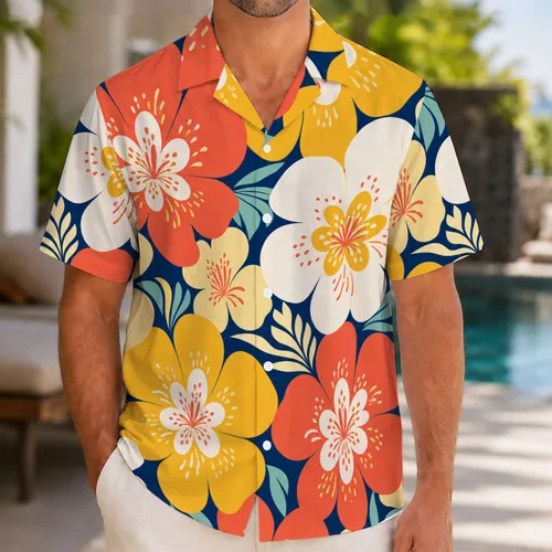 Retro Tropical Floral Blooms for Beach Vacations, Resort Style, and Summer Travel Hawaiian Shirt