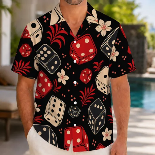 Retro Casino Dice And Plumeria Resort Style For Vegas Vacations And Aloha Nights Hawaiian Shirt