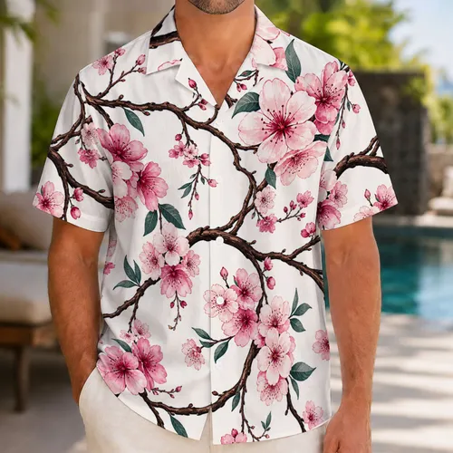 Cherry Blossom Botanical Resort Style For Beach Vacations And Summer Travel For Men Hawaiian Shirt