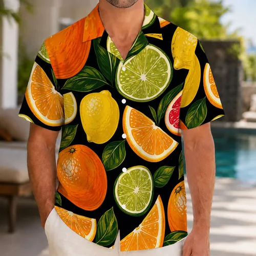 Bold Tropical Citrus Fruit Motifs For Beach Vacations, Resort Parties And Summer Travel Hawaiian Shirt
