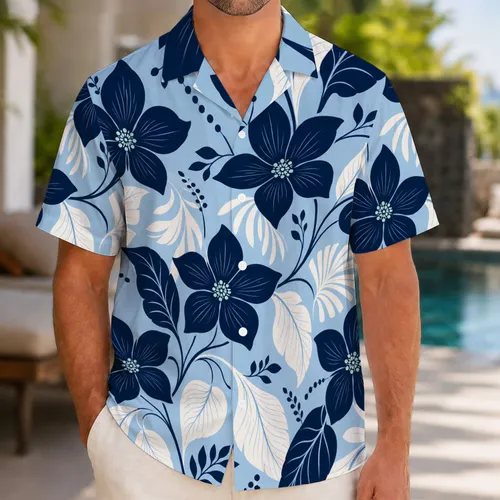 Midnight Navy Tropical Floral Aloha Resort Party And Beach Vacation Wear For Men Hawaiian Shirt