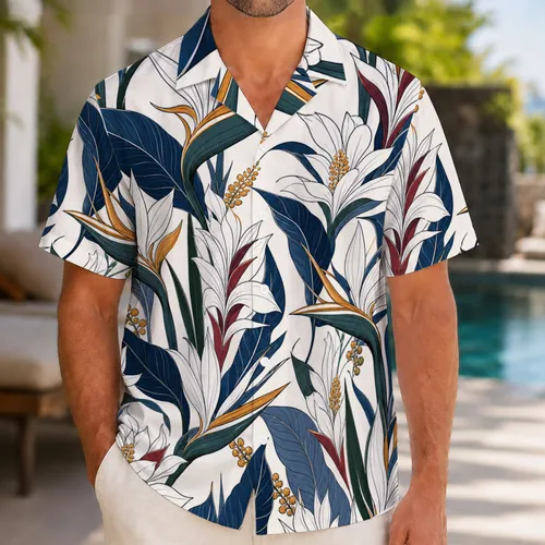 White Bird Of Paradise Floral For Resort Parties, Cruises And Vacation Wear For Men Hawaiian Shirt