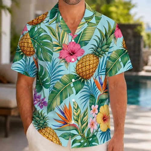 Tropical Pineapple Bird Of Paradise Florals For Beach Festival Travel Lovers Hawaiian Shirt