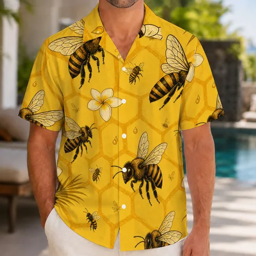 Tropical Honeybee And Honeycomb Plumeria Island Festival Style For Women And Men Hawaiian Shirt