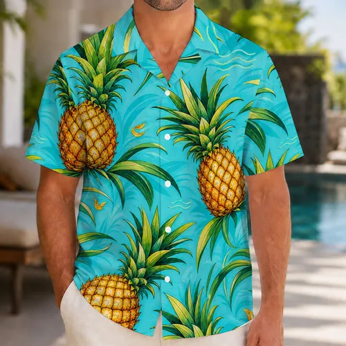 Golden Pineapple Tropical Leaves For Beach Vacations And Resort Parties Unisex Style Hawaiian Shirt