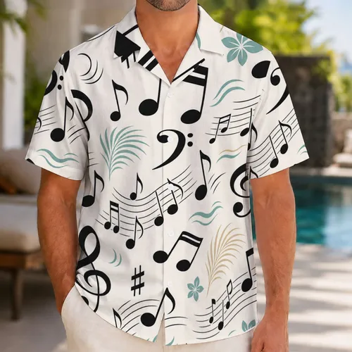 Black Musical Notes With Plumeria For Beach Parties, Resort Trips And Music Lovers Hawaiian Shirt