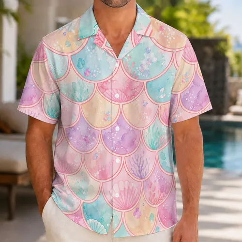 Pastel Mermaid Scales For Beach Vacations, Tropical Resort Travel And Summer Getaways Hawaiian Shirt
