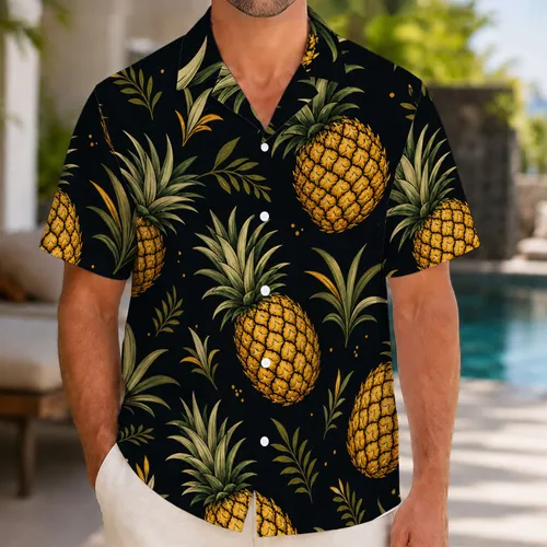 Golden Pineapple Botanical Resort Outfit For Men's Beach Vacation And Luau Events Hawaiian Shirt