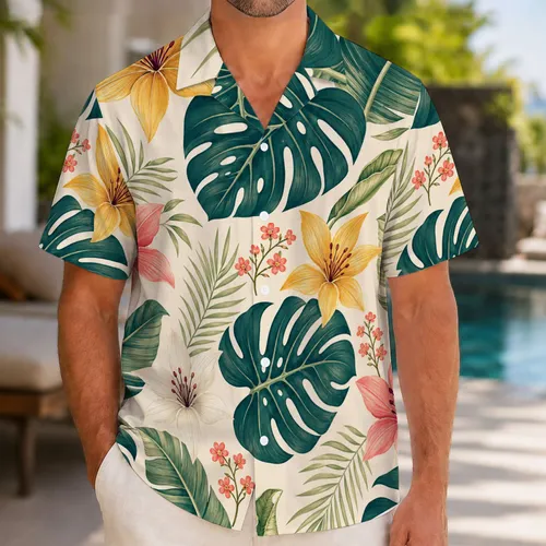 Tropical Monstera And Banana Leaves For Resort Travel And Beach Vacation Outfits Hawaiian Shirt