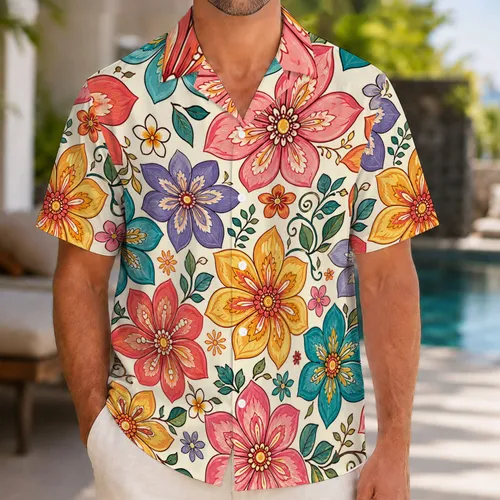 Tropical Floral Aloha Garden For Beach Vacations, Luau Parties And Resort Travel Style Hawaiian Shirt