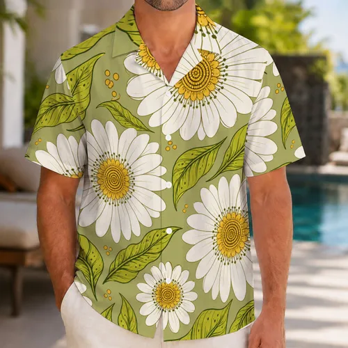 White Daisy Tropical Botanical Resort Style for Beach Vacations and Summer Getaways Hawaiian Shirt