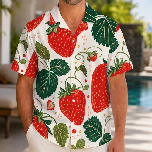 Strawberry Tropical Leaf Resort Style For Beach Vacations And Summer Party Outings Hawaiian Shirt