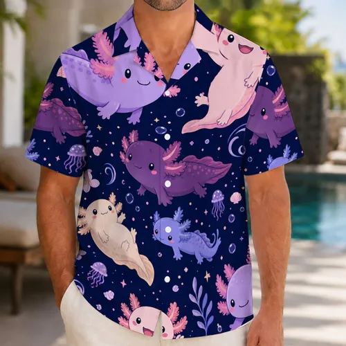 Pastel Axolotl Sea Creatures for Beach Vacations, Pool Parties, and Nighttime Getaways Hawaiian Shirt