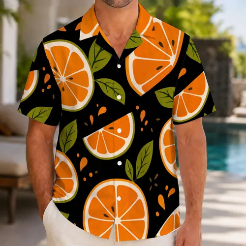 Orange Citrus Slices for Beach Vacations and Pool Parties Tropical Summer Wear Hawaiian Shirt