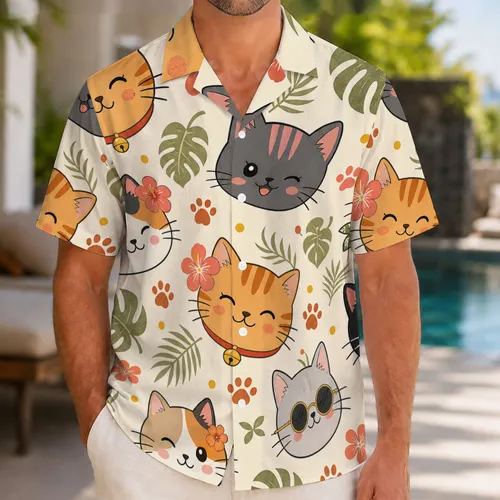 Kawaii Tropical Cat Faces For Beach Vacations, Luau Parties And Cat Lovers Gifts Hawaiian Shirt