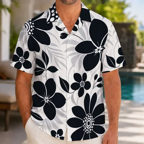 Black And White Tropical Floral Aloha For Beach Vacations, Cruises And Resort Escapes Hawaiian Shirt