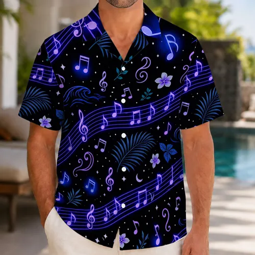 Moonlit Tropical Music Notes For Beach Nights, Luau Parties And Summer Music Lovers Hawaiian Shirt