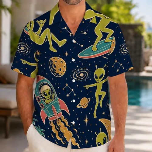 Retro Alien Space Vacation Cosmic Aloha Camp Style For Beach Travel And Luau Parties Hawaiian Shirt