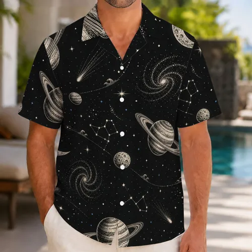 Celestial Ringed Planets, Moons And Galaxies For Beach Vacations And Resort Getaways Hawaiian Shirt