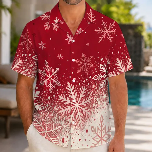 Red And Ivory Snowflakes For Christmas Parties, Ski Trips And Winter Resort Getaways Hawaiian Shirt