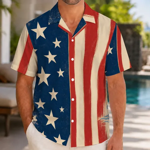 Vintage American Flag Stars And Stripes For Fourth Of July Beach Parties And Summer Travel Hawaiian Shirt
