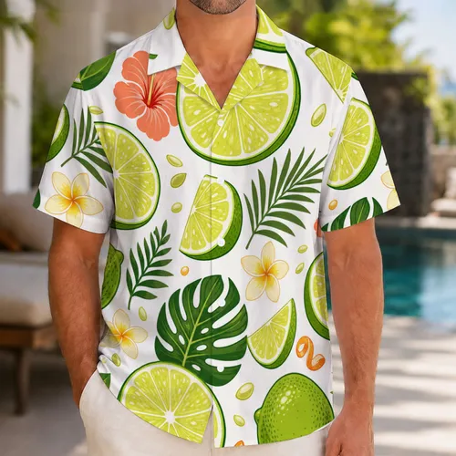 Tropical Lime Citrus Resort Outfit For Beach Vacations And Poolside Summer Style Hawaiian Shirt
