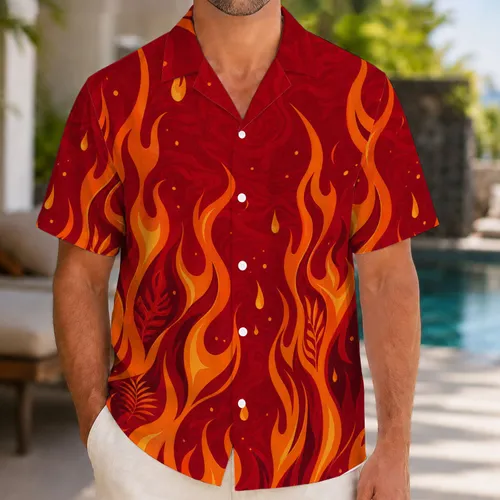 Retro Crimson And Orange Flames For Beach Parties, Summer Getaways, And Resort Nights Hawaiian Shirt