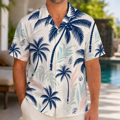 Vintage Navy Coconut Palms For Coastal Resort Vacation Style For Big And Tall Men Hawaiian Shirt