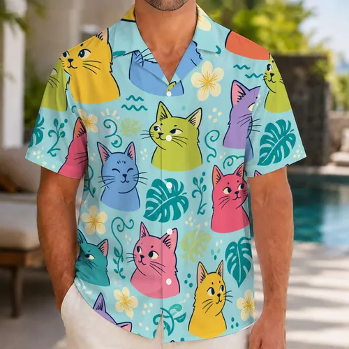 Colorful Tropical Cat Faces For Beach Vacations, Resort Wear And Cat Lover Gifts Hawaiian Shirt